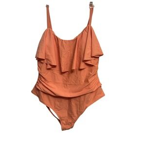Cupshe Womens Plus Size 3X Coral Orange Ruffle Ruched One Piece Swimsuit